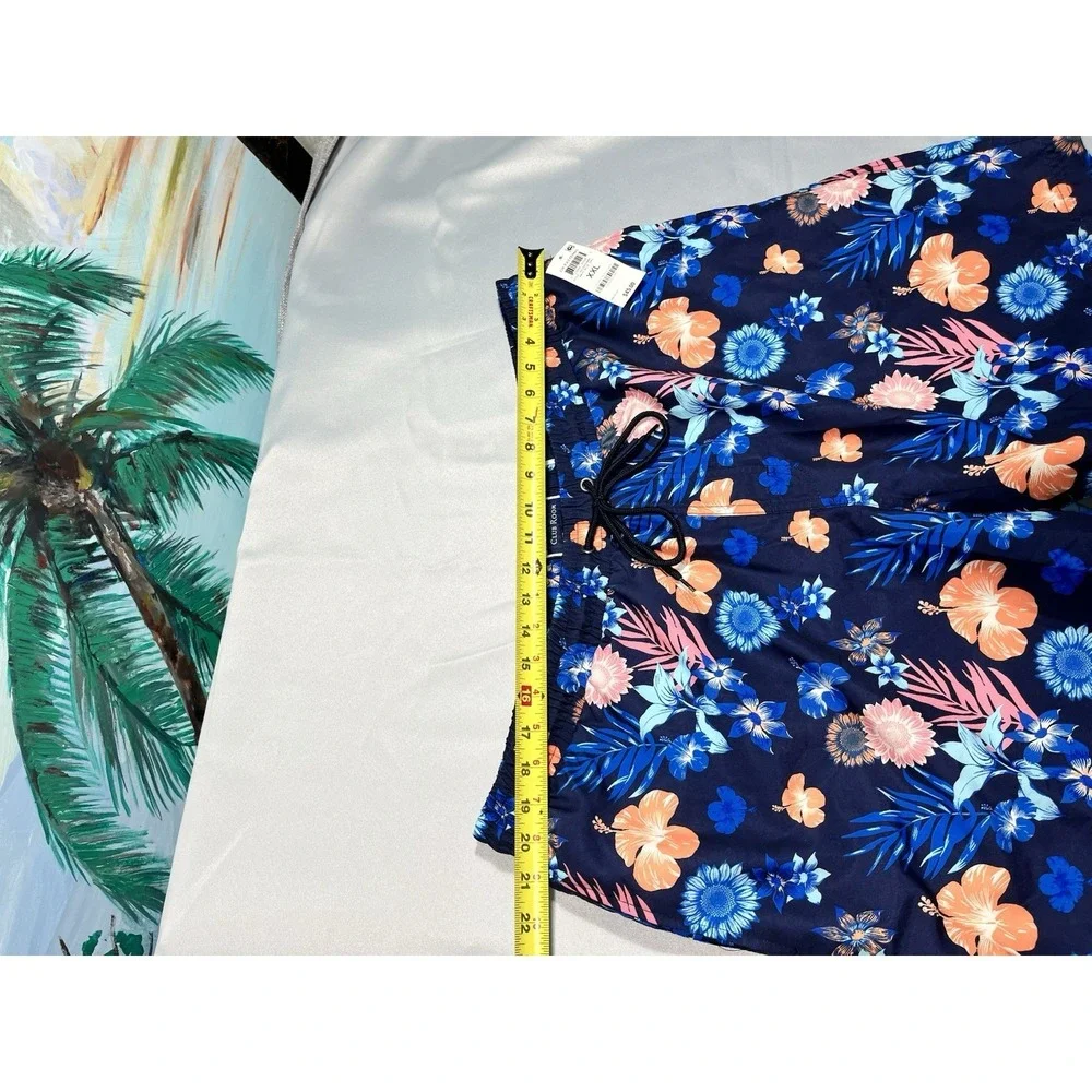 Clubroom Swimming Trunks, Quick Dry 7 Men's Blue With Flower Pattern Size XXL